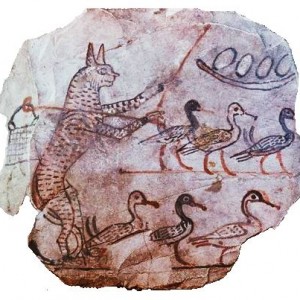 Egyptian Painting of Cat Guarding Geese