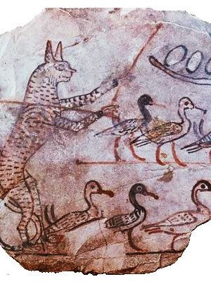 Egyptian Painting of Cat Guarding Geese