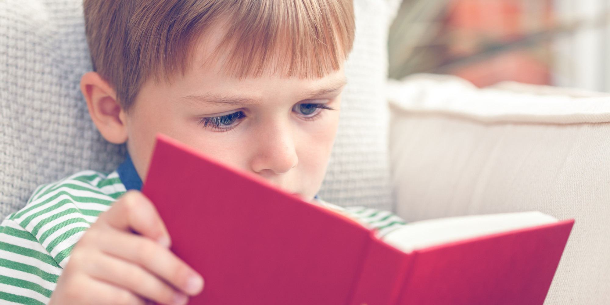 Young boy reading a book