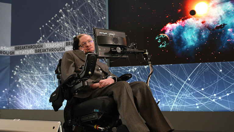Yuri Milner And Stephen Hawking host press conference to announce Breakthrough Starshot, a new space exploration initiative, at One World Observatory on April 12, 2016 in New York City.