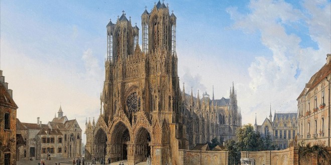 The-Cathedral-of-Notre-Dame-Reims-with-a-Procession-of-Communicants-Domenico-Quaglio-the-Younger-Oil-Painting